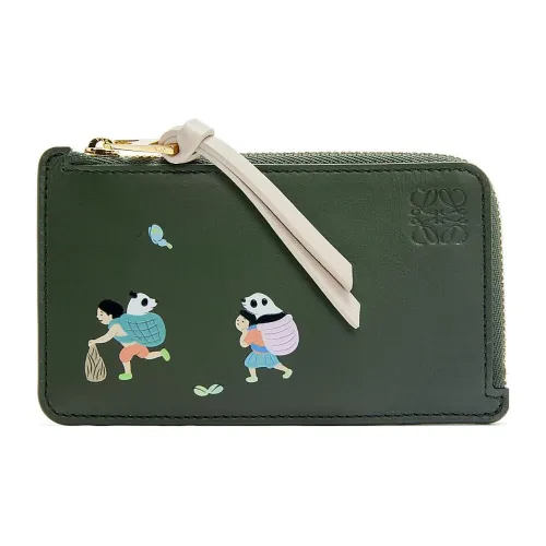 LOEWE Suna Fujita Коллаборация Сатин Коровья кожа Держатель для карт Женские Темно-зеленый