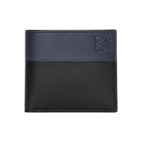 LOEWE Блестящий Коровья кожа Кошелек Стандартный Мужской Черный Темно-морской синий