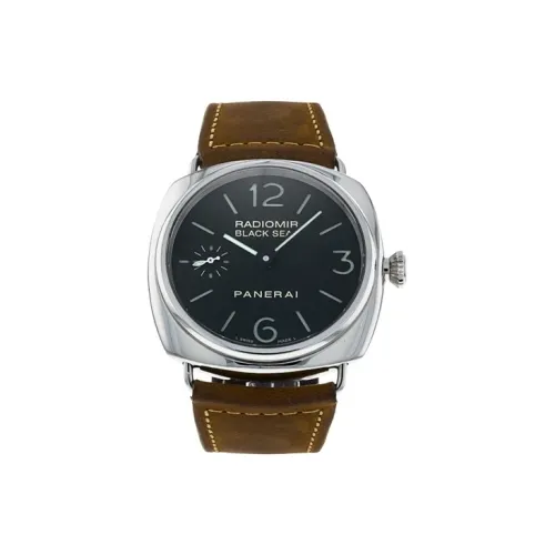 PANERAI Механизм с ручным заводом Унисекс Часы 45 мм Черный циферблат Стальной корпус Часы Кожаный ремешок