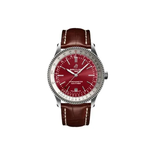 Breitling Автоматический Механический Часы Мужские 41 мм Красный Циферблат Часы Корпус из Нержавеющей Стали Кожаный Ремешок