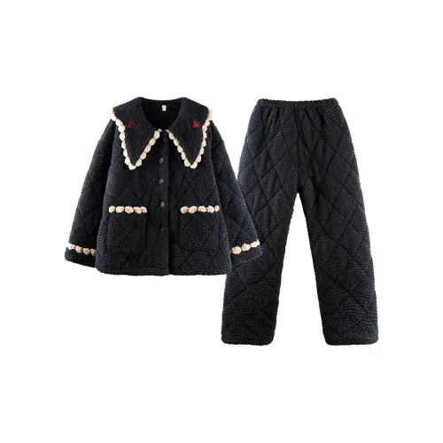 Q'NIANMA Обсидиан Черный Женский Пижамный Комплект