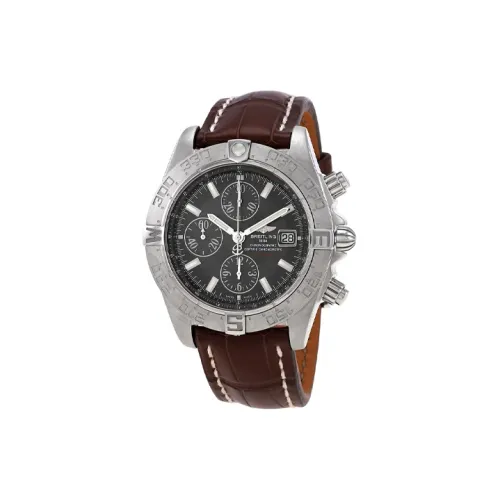 Breitling Автоматический Механический Часы Мужские 44 мм Черный Циферблат Корпус из Нержавеющей Стали Кожаный Ремешок