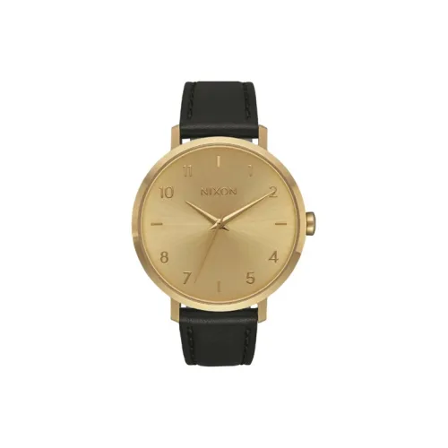 NIXON Arrow Leather Collection Кварцевые Женские Часы с Золотым Циферблатом и Кожаным Ремешком