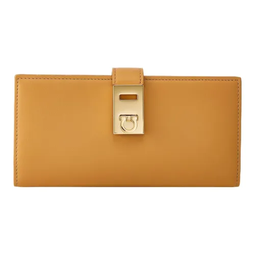 FERRAGAMO GANCINI Smooth Calfskin Wallet Regular Women's Light Camel