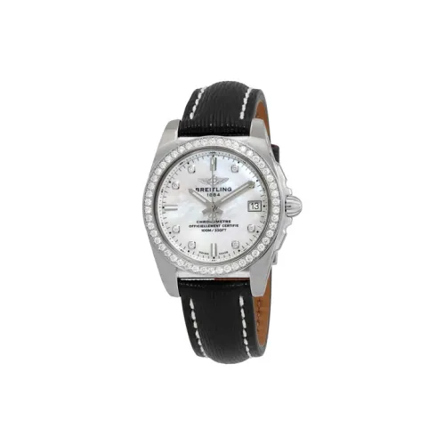 Breitling Автоматический Механический Механизм Женские Часы 36 мм Белый Циферблат Корпус из Нержавеющей Стали Кожаный Ремешок