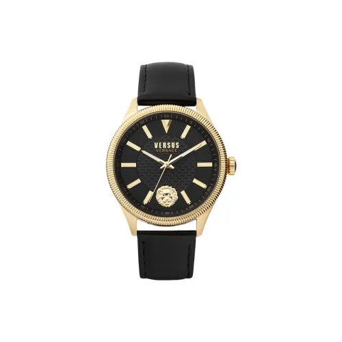 VERSACE VERSUS Креп Наручные часы Кварцевый механизм Коровья кожа Ремень Черный циферблат Мужские часы