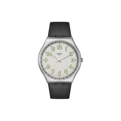 SWATCH Skin Irony Collection Кварцевый механизм Унисекс Часы 43 мм Белый циферблат Корпус из нержавеющей стали Ремешок из натуральной кожи