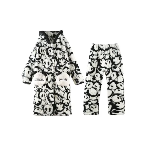 Q'NIANMA Черный и Белый + Брюки Женские Пижамные Комплекты