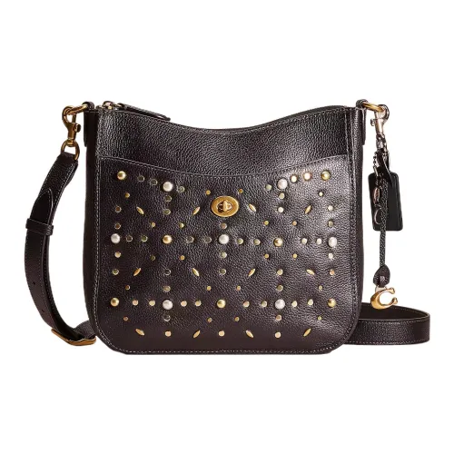 COACH Chaise Кожа Noble LADY Сумка Сумка через плечо Средняя Женская Латунь и Черный