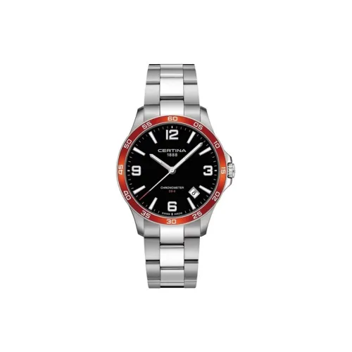 Certina Кварцевый механизм Мужские часы Часы 41,5 мм Черный циферблат Корпус из нержавеющей стали Ремешок из нержавеющей стали