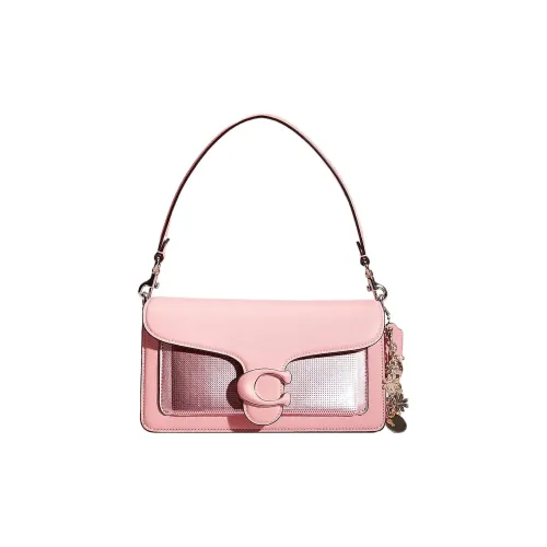 COACH Tabby Полированная Галька Кожа Портативная Сумка через плечо Сумка на плечо Средняя Женская Серебряный Цветочный Розовый