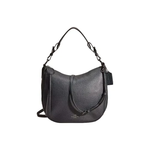 COACH Sutton Полированная кожа с галькой сумка-хобо портативная сумка через плечо большая женская металлический цвет и сосновый зеленый