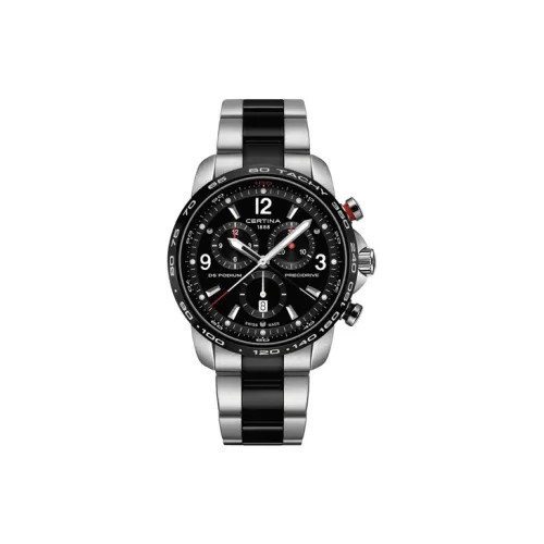 Certina Кварцевый механизм Мужские часы Часы 44 мм Черный циферблат Нержавеющая сталь с PVD покрытием Корпус часов