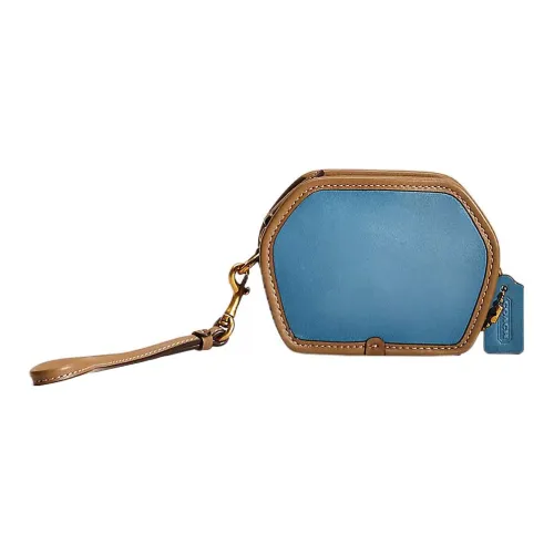 COACH Дубленая кожа Перчатка Монета Коробка Монета Кошелек Стандартный Женский Латунь и Тихоокеанский Синий Многоцветный