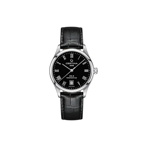 Certina Автоматический Механический Механизм Мужские Часы Часы 38 мм Черный Циферблат Корпус из Нержавеющей Стали Ремешок из Натуральной Кожи