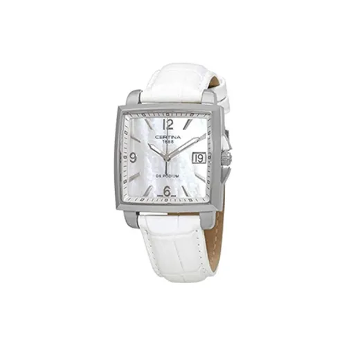 CERTINA DS Podium Collection Кварцевый механизм Женские часы 32 мм Белый циферблат Корпус из нержавеющей стали Кожаный ремешок