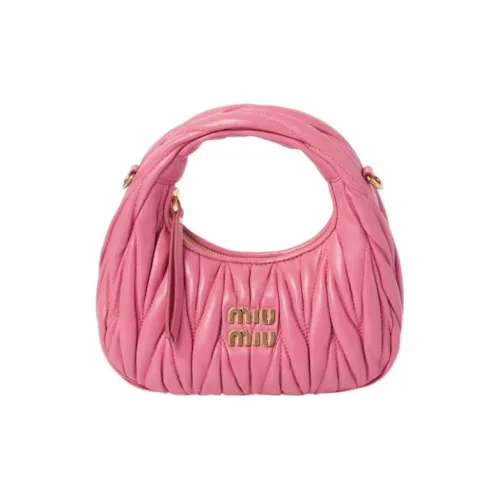 MIU MIU Wander Series Овчина Кожа Сумка-хобо Сумка на плечо Сумка через плечо Мини Женская Бегония Розовый