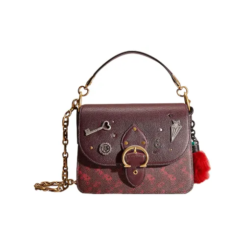 COACH Beat Холст и Кожа Сумка через плечо Средняя Женская Фуксия с Клюквой Цвет