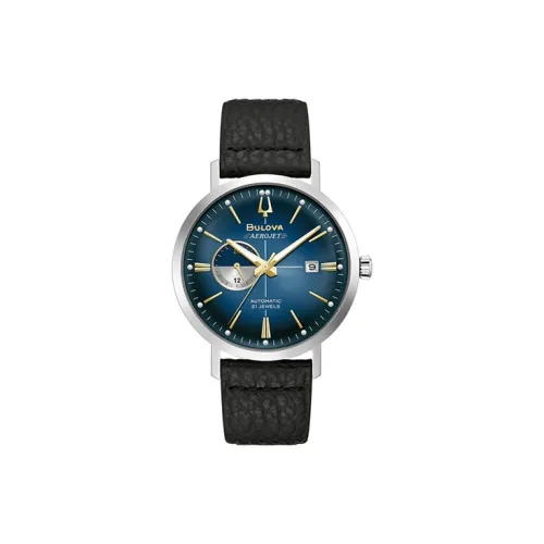 BULOVA Jet Collection Мужские часы Автоматический механический механизм Кожаный ремешок 41 мм Черный циферблат