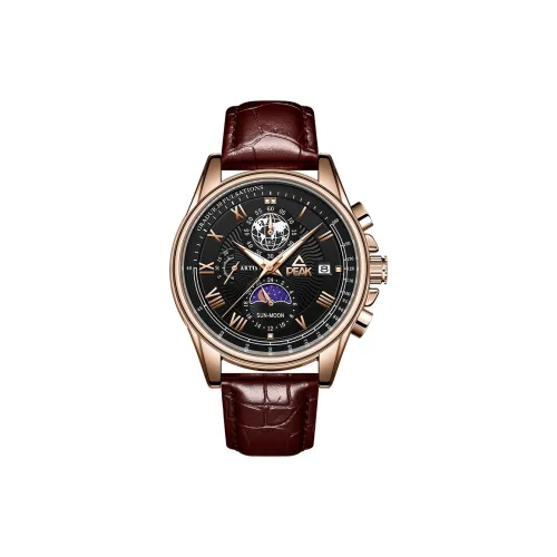 PEAK Earth Series Кварцевый механизм Кожаный ремешок Часы Мужские Черный циферблат