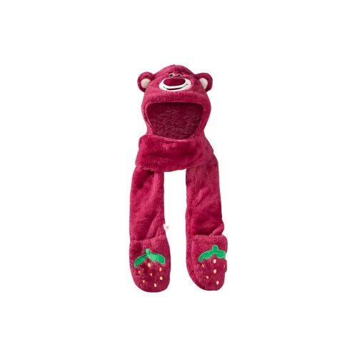 Disney Strawberry Bear Series Плоская подошва Шапки Кепки Шарф Перчатки 3 в 1 Тело Трёхкомпонентный комплект Капюшоны и плюшевые шапки Женские