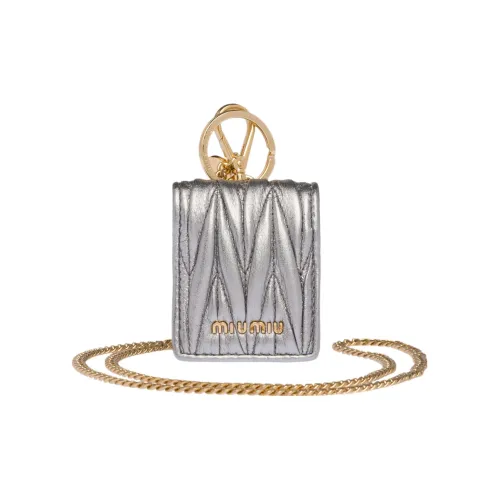 MIU MIU Мателасе Кожа Одно Плечо Через Плечо Чехол для наушников Женские Серебряный