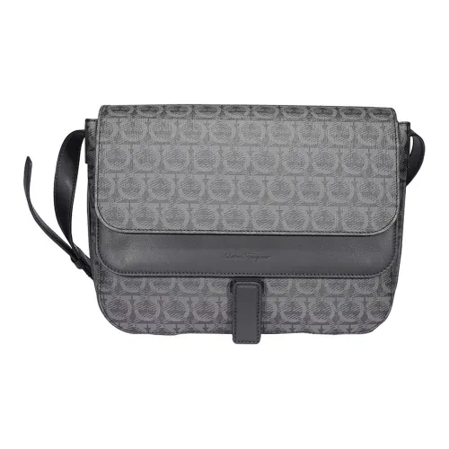 FERRAGAMO GANCINI Телячья кожа с полиуретаном курьерская сумка сумка через плечо мужская темно-серый