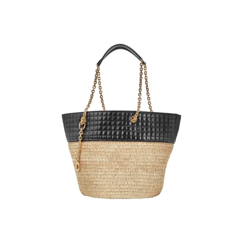 CELINE Raffia Телячья кожа Корзина Сумка Сумка через плечо Женская Черный Естественный