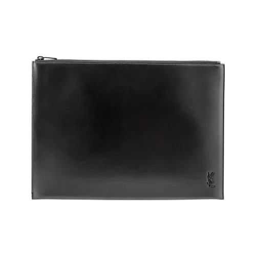 SAINT LAURENT Монограмма Телячья кожа Клатч Маленький Мужской Черный