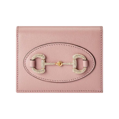 GUCCI Horsebit 1955 Кожаный держатель для карт и кошелек женский светло-розовый