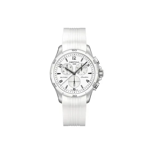 CERTINA DS First Collection Кварцевый механизм Женские часы 38 мм Белый циферблат Корпус из нержавеющей стали Резиновый ремешок