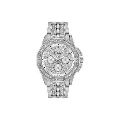 BULOVA Мужские часы Кварцевый механизм Ремешок из нержавеющей стали Серебристый циферблат