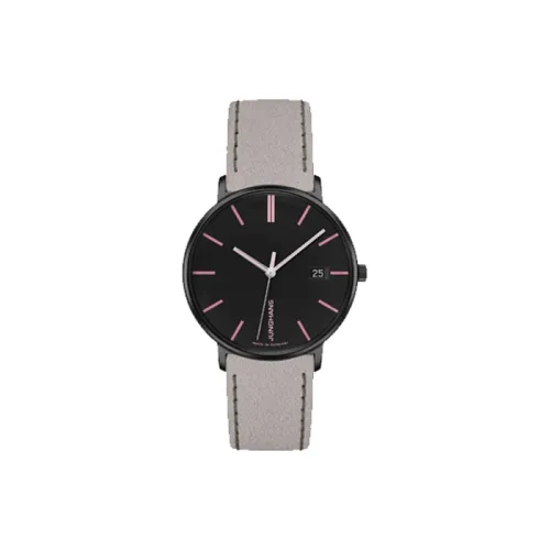 JUNGHANS Formation Gundam Collection Кварцевый механизм Женские часы Черный циферблат Нержавеющая сталь Корпус часов Кожаный ремешок