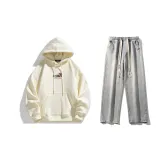 Комплект одежды (Абрикосовый свитшот + Светло-синие джинсы) (На флисовой подкладке)