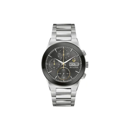 BULOVA Мужские часы Кварцевый механизм Ремешок из нержавеющей стали 41 мм Черный циферблат