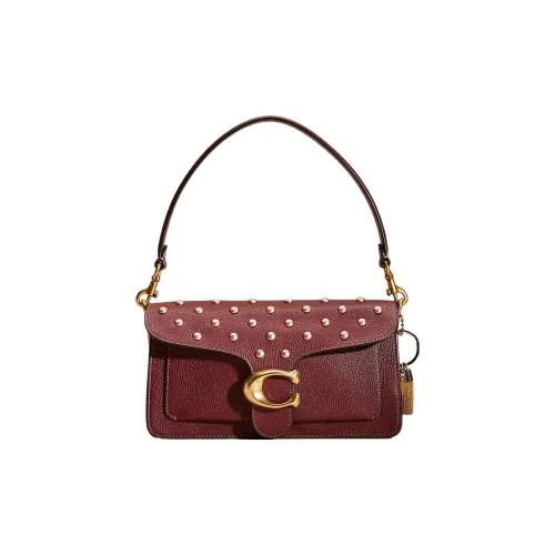 COACH Tabby Полированная кожа с галькой сумка через плечо портативная сумка на плечо средняя сумка на плечо женский латунь и бордовый