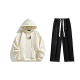 Комплект одежды (Абрикосовый свитшот + черные джинсы с эффектом стирки) (на флисовой подкладке)