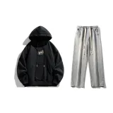 Комплект одежды (Черный свитшот + Светло-синие джинсы из денима) (с флисовой подкладкой)