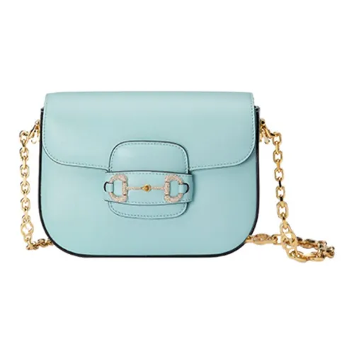 GUCCI Horsebit 1955 Кожаная Сумка Saddle Сумка через плечо Женская Светло-синяя