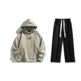 Комплект одежды (Светлый кофейный свитшот + Черные джинсы с эффектом вымытого цвета) (На флисовой подкладке)