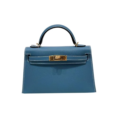 HERMES Mini Kelly 2nd Generation Эпсомская кожа Сумка Kelly Сумка Мини Женская Синяя