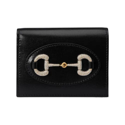 GUCCI Horsebit 1955 Кожаный держатель для карт и кошелек женский черный