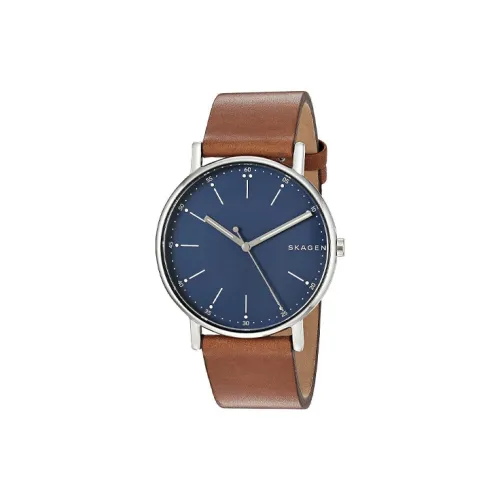 SKAGEN Signed Collection Мужские часы Кварцевый механизм Кожаный ремешок 40 мм Синий циферблат