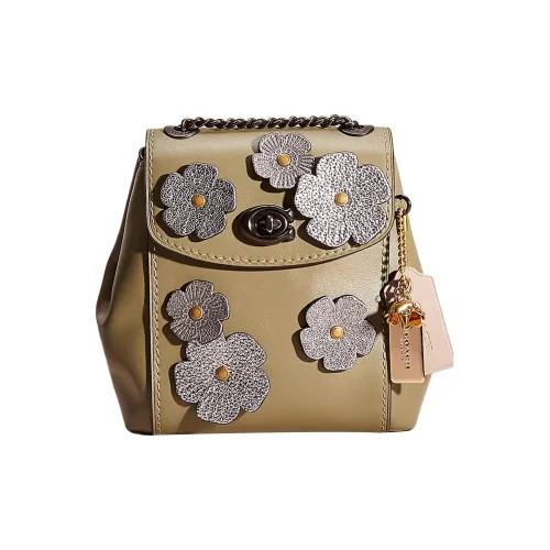 COACH Паркер Телячья кожа Рюкзак Маленький Женский Белый Сверкание Свет Ферн