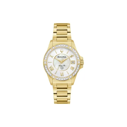 BULOVA Женские часы Кварцевый механизм Ремешок из нержавеющей стали 32 мм Белый циферблат