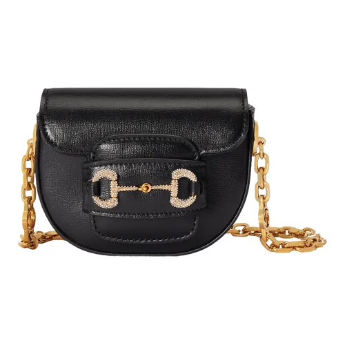 GUCCI Horsebit 1955 Кожа Бананка Женская Черная