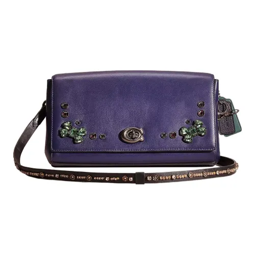 COACH Turnlock Телячья кожа Конверт Сумка Клатч Сумка через плечо Большая Женская Асфальт Серый и Синий