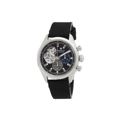 ZENITH Автоматический Механический Часы Мужские Часы 39,5 мм Черный Циферблат Корпус из Нержавеющей Стали Резиновый Ремешок