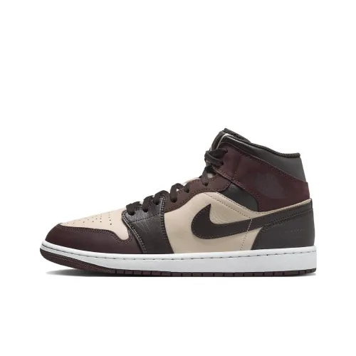 Jordan Air Jordan 1 Винтажные баскетбольные кроссовки MID Топ Коричневый, бежевый, черный Мужской