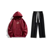 Комплект одежды (Бордовая толстовка + Черные джинсы с эффектом вымытого ткани) (На флисовой подкладке)